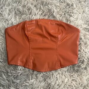 Orange Faux Leather Strapless Top